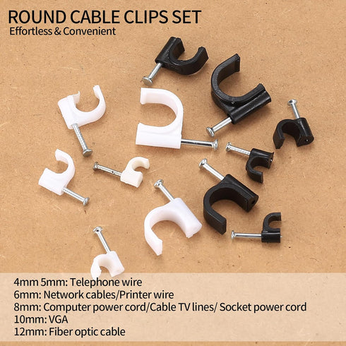 Cable Clips Nails, 390 Pcs Ethernet Cable Wire Nails Tacks Clips, White Round Cable Clips Management with Steel Nails, for RG6 Ethernet TV Cable W...