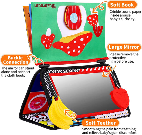 Baby Tummy Time Toys with Mirror, Books, Teethers - For 0-12 Months with High Contrast, Montessori Crawling Toys for Boys & Girls...