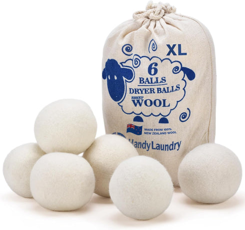 Handy Laundry Wool Dryer Balls - Natural Fabric Softener, Reusable, Reduces Clothing Wrinkles and Saves Drying Time, Better Alternative to Plastic...