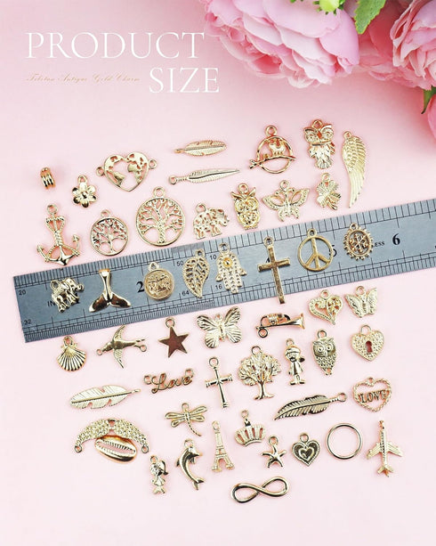 JIALEEY Wholesale Bulk 50PCS Mixed Gold Charms Pendants DIY for Necklace Bracelet Jewelry Making and Crafting...