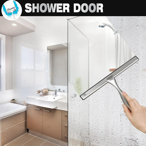 NETANY Shower Squeegee, 10-Inch Silver Squeegee, All-Purpose Stainless Steel Squeegee for Bathroom, Shower Doors, Mirrors, Tiles and Car Windows -...
