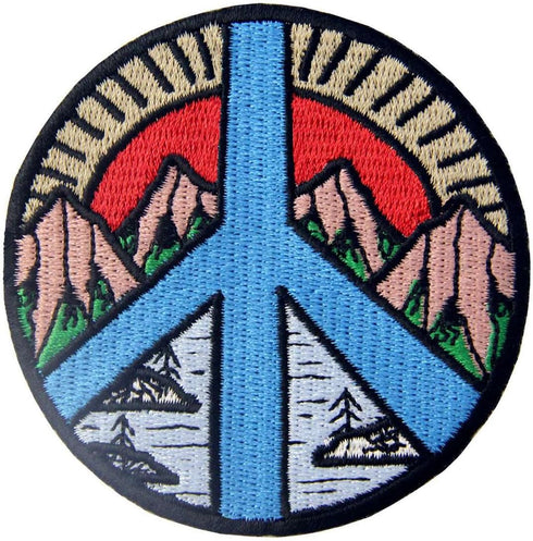 Peace Sign Mountain and River Vitage Explore Outdoor Patch Embroidered Applique Iron On Sew On Emblem...