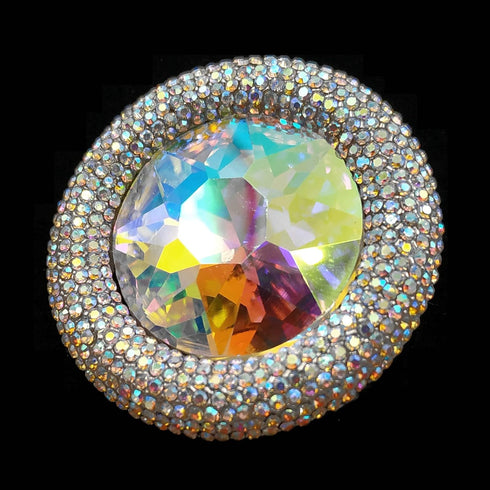 Glitter Wide Pave Round Stone Shaped Brooch Rhinestone Pin...