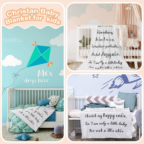 Christian Gift for Baby Plush Baby Blanket with Dotted Backing Baptism Blanket Scripture Quote Swaddle Bible Verse Blanket for Newborn Boy Girl Ch...