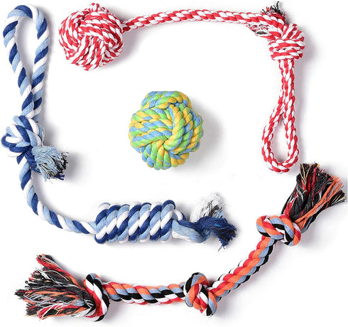 Fida Dog Rope Toys 4 Pack, Puppy Teething Sturdy Cotton Chew Tug Ropes Indoor/Outdoor, Exercise Interactive Tug o'war Toys Set for Boredom Small-M...