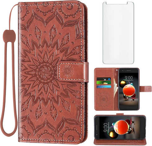 Phone Case for LG Aristo 2 3 Plus/Rebel 4 LTE/Tribute Empire Dynasty/Zone 4/K8 Plus 2018 K8S/Fortune 2/Phonenix 4/Risio 3 Wallet with Tempered Gla...