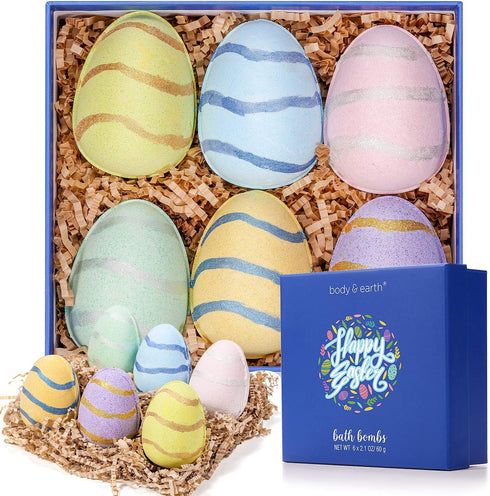Easter Bath Bombs for Kids - Body & Earth 6 PCS Bath Bomb Christmas Gifts Set for Wmoen, Birthday Scented Bath Bombs with Coconut, Ocean, Lavender...