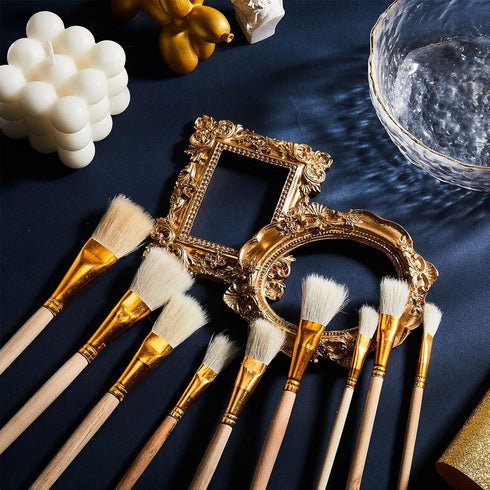 10 Pieces Gilding Brush Gold Leaf Paint Brush Goat Hair Duster Gold Paint Brush Sweep Mop 10 Types Metallic Foil Flakes Paint Brush for Gold Foil ...