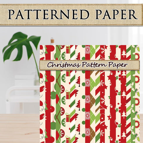 Whaline 40Pcs Christmas Pattern Paper Red Green Scrapbook Specialty Paper Poinsettia Joy Double Sided Craft Paper For DIY Craft Card Making Photo ...