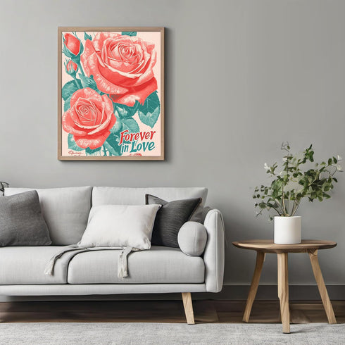 Posterizer 1 pcs-Forever in Love" with vintage roses-Valentine's day art-Romantic Art-Holiday Poster Collection-Gift for Couples boyfriend girlfri...