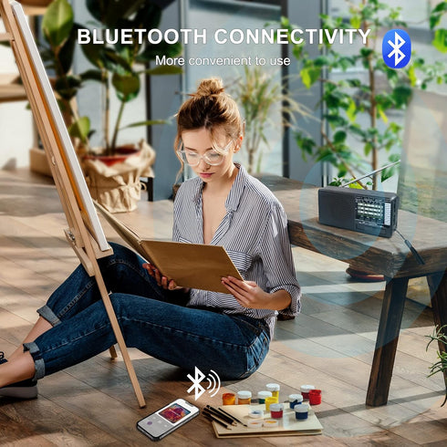 Portable FM/AM/SW Radio, Build-in Bluetooth Speaker, Powered by Rechargeable Battery with Solar Panel for Charging, Emergency LED light, Stretch A...