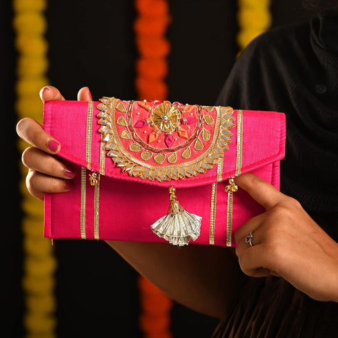 Handmade Gota Pati work Purse Wallet Batawa Clutch Hand Stitched Traditional Ethnic Golden Work Wedding Envelope for Girls Women for Party Wedding...