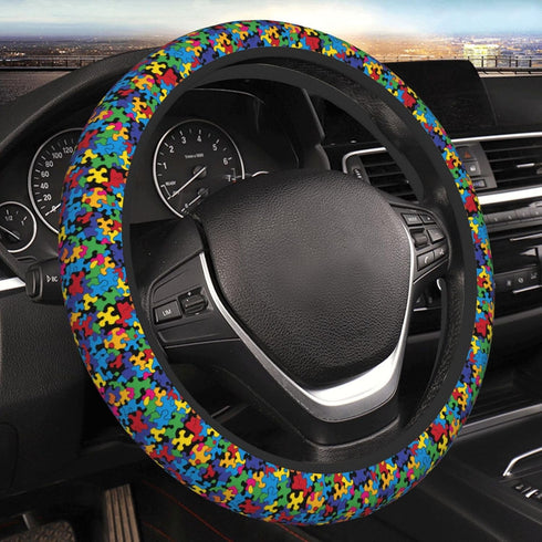 Colorful Autism Awareness Steering Wheel Covers, Cute Thickened Steering Wheel Cover for Men Women, Car Accessories...