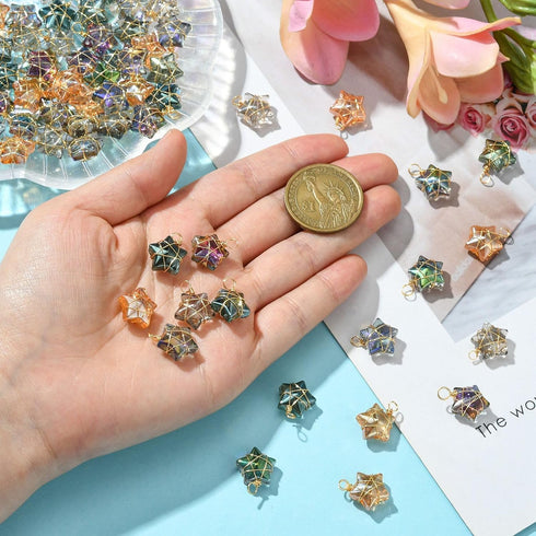 LiQunSweet 100 Pcs Wire Wrapped Electroplate Glass Crystal Small Star Charms for Jewelry Making Bracelet DIY Bulk...
