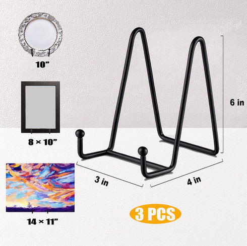 3 Pack 6 Inch Plate Stands for Display, Metal Black Frame Stand for Picture, Book, Decorative Plate, Photo Easel and Tabletop Artworks (6 Inch)...
