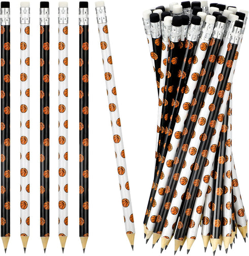 40 Pieces Basketball Pencils Sports Pencils with Eraser Welcome Back to School Pencils Basketball Party Favors Basketball Wooden Sports Pencils fo...