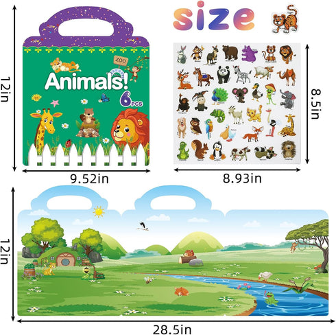 211 PCS Animals Reusable Sticker Books for Kids, 6 Sheets Reusable Stickers for Toddlers, Cute Waterproof Toddler Stickers Age 3+, Window Clings T...
