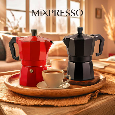 Mixpresso Black 3 Cup Moka Pot Cuban Coffee Maker, Moka Pot for Gas, Electric Stove Top, Classic Italian Coffee Maker, Stovetop Espresso Maker, Ca...
