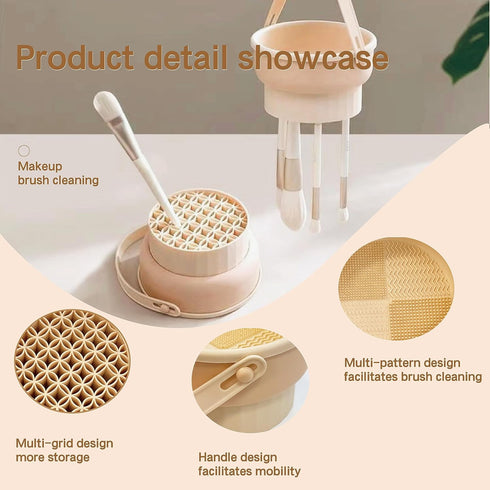Makeup Brush Cleaning Mat 3-in-1 Silicone Makeup Brush Cleaner Bowl Includes Drying Holder, Cleaning Scrubber Tool, and Cosmetic Brush Cleaner wit...