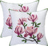 Embroidered Throw Pillow Covers 18x18 Inch Set of 2 Pink Magnolia Flower Spring Pillowcases, Square Pillow Cushion for Living Room Sofa Bed...