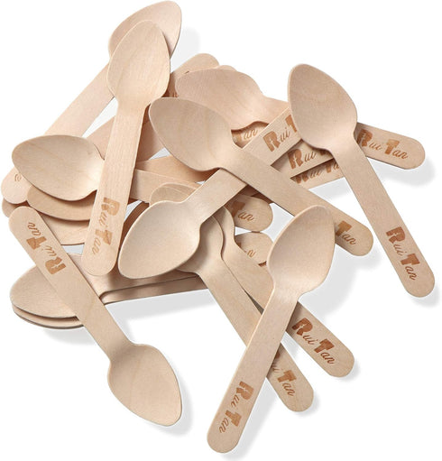 RT- Disposable Wooden Tableware Wooden Spoon /Wooden Ice Cream Spoons ,Natural Environmental Protection 4.3 Inches 200 Pieces Package...