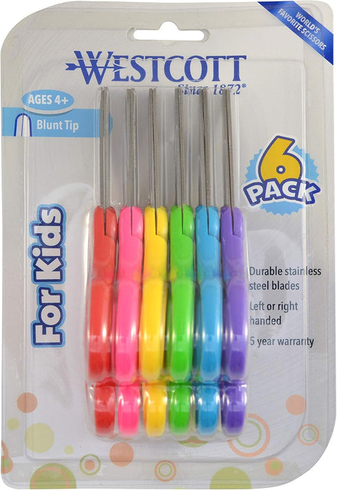 Westcott 16454 Right- and Left-Handed Scissors, Kids' Scissors, Back to School, Classroom Supplies, Ages 4-8, 5-Inch Blunt Tip, Assorted, 6 Pack...