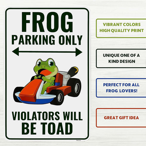 Venicor Frog Parking Sign Decor - 9 x 14 Inches - Aluminum - Cute Frog Gifts for Frog Lovers Women - Frog Tank Room Decorations Accessories Stuff...
