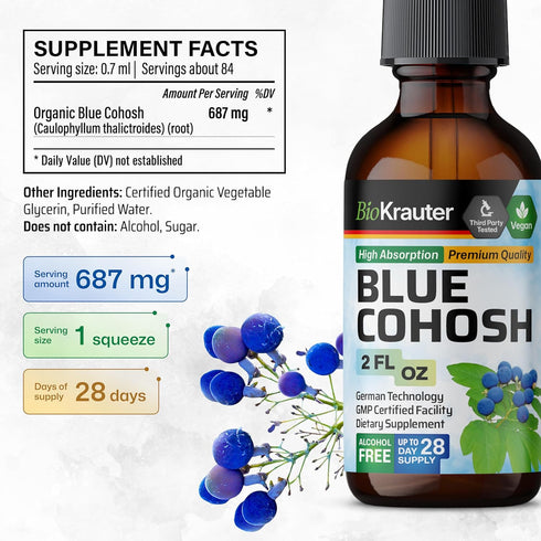 BIO KRAUTER Blue Cohosh Tincture - Caulophyllum Thalictroides Extract - Women’s Health Support - Alcohol and Sugar Free Liquid Blue Cohosh Extract...