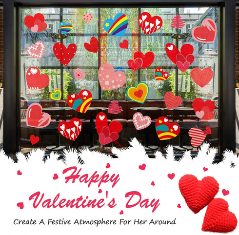 Kalolary 194PCS Valentine's Day Window Stickers Removable Heart Window Clings DIY Heart Stickers Self-Adhesive Heart Decal for Home, Office - Vale...