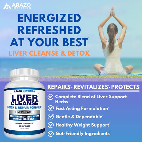 Arazo Nutrition Liver Cleanse Detox & Repair Formula – Milk Thistle Herbal Support Supplement: Silymarin, Beet, Artichoke, Dandelion, Chicory Root...