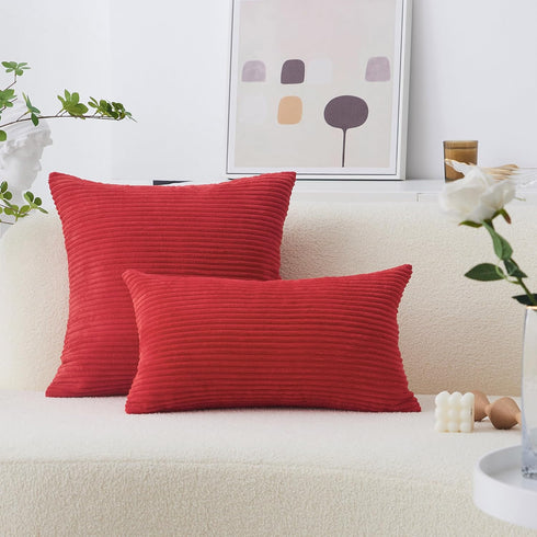 Home Brilliant Red Pillow Covers Decorative Throw Pillow Covers for Couch Bench Set of 2 Striped Corduroy Accent Pillow Covers, 40x40cm, 16 x 16 I...