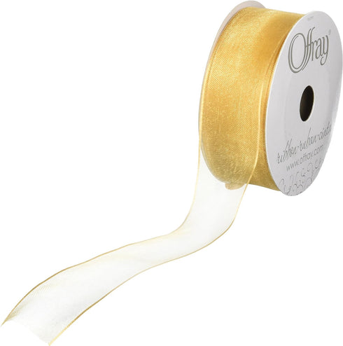 Offray Wired Edge Encore Sheer Craft Ribbon, 5/8-Inch Wide by 25-Yard Spool, Gold...