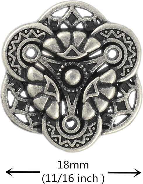 Bezelry 12 Pieces Gothic Flower Art Metal Shank Buttons 18mm (11/16 inch) (Antique Silver)...