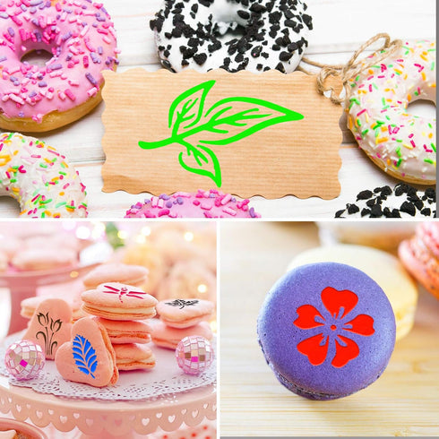 Konsait 20 Pack Cake Stencil Templates Decoration, Reusable Cake Cookies Baking Painting Journal Mold Tools, Dessert, Coffee Decorating Leaves But...