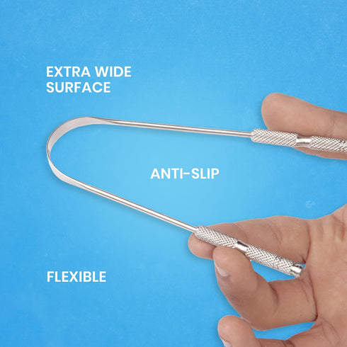 Tongue Scraper for Adults by HOKIN (2Pcs Oral Care Pack) Stainless Steel Tongue Cleaners Reduce Bad Breath 100% Metal tough Scrapers Men and Women...