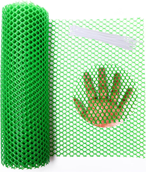 Wire Fence Mesh Plastic Mesh Roll Chicken Wire 11.8IN X 10FT Poultry Fencing Hexagonal Fencing with 25pcs Zip Ties Garden Netting for Poultry Dogs...