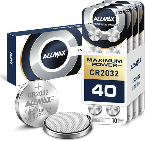 Allmax CR2032 Maximum Power Lithium Coin 3V Battery (40 Count) – Ultra Long-Lasting, Perfect for Key Fobs & Garage Door Openers, 10-Year Shelf Lif...