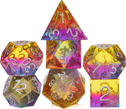 Cusdie Sharp Edges DND Dice, 7 PCs D&D Dice, Handcrafted Polyhedral Dice Set, for Role Playing Game MTG Pathfinder(Colorful Yellow/Red/Blue)...
