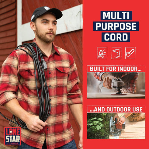 Lone Star Oil Resistant 12 Gauge Extension Cord 6 Ft, 12/3 SJTOW Flame Retardant Heavy Duty Extension Cord Outdoor for Farms & Ranches, 15 AMP Pow...