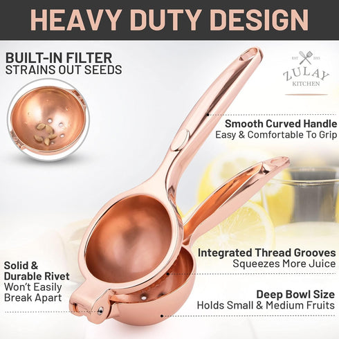 Zulay Kitchen Handheld Lemon Squeezer - Heavy Duty Citrus Juicer & Lemon Juicer Hand Press With Curved Handle - Manual Lemon Lime Squeezer & Metal...