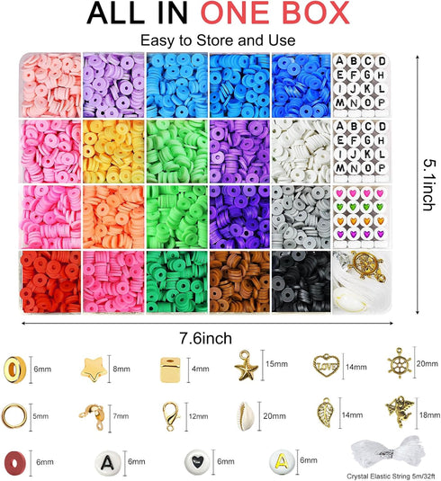 Redtwo 3400 Pcs Clay Beads Bracelet Making Kit, Friendship Bracelet Kit for Jewelry Making, Flat Polymer Heishi Beads with Charms, Gifts Crafts Se...