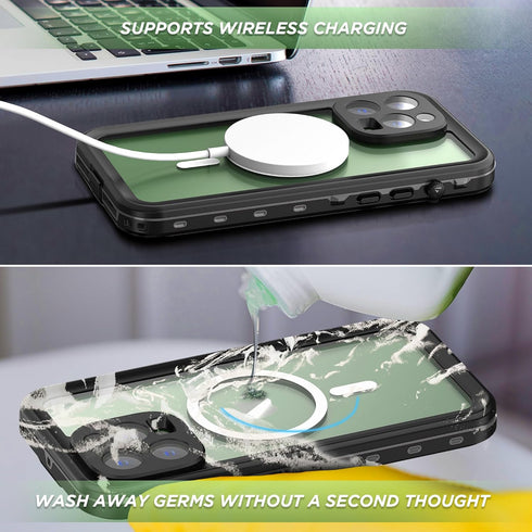 iPhone 14 Pro Max Waterproof Case-Full Body Protection, Built-in Scratch Resistant & Anti-Fingerprint Screen Protector, Wireless Charging, Dust, D...