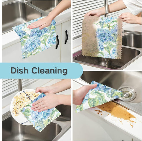 ALAZA Dish Towels Kitchen Cleaning Cloths pring Hydrangea Flowers Watercolor Dish Cloths Super Absorbent Kitchen Towels Lint Free Bar Tea Soft Tow...