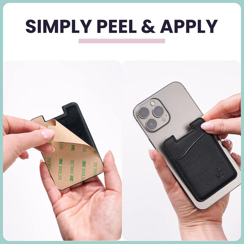 Premium Leather Phone Card Holder - Stick On Wallet for iPhone and Android Smartphones - Minimalist Style with Non-Slip Lining Secures Up to 3 Car...