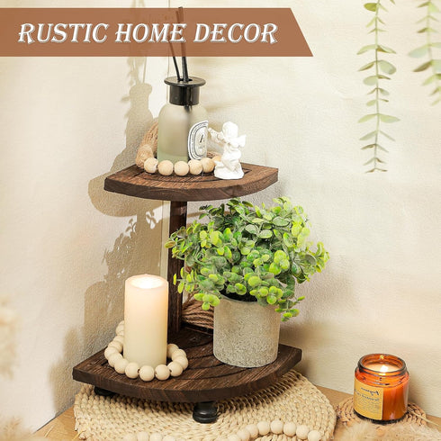 Tikea Decorative Wood Riser for Display, 2-Tier Rustic Corner Shelf for Kitchen Bathroom Counter Decor, Pedestal Stand for Soap Dispenser, Candle ...