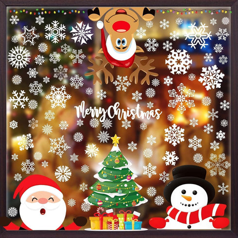 Joy Bang 300 Pcs Christmas Window Clings, Winter Snowflake Window Stickers, Holiday Window Decals, Xmas Santa Christmas Tree Window Decor for Home...