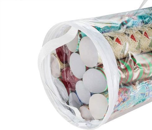 Wrapping Paper Storage Bags - Set of 2 Clear Totes with Handles for Organizing 30-Inch Rolls of Holiday, Birthday, and Christmas Wrap by Elf Stor...