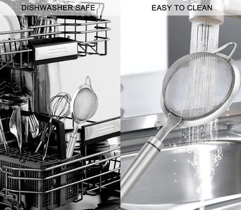 304 Stainless Steel Fine Mesh Strainers for Kitchen, Colander-Skimmer with Handle, Sieve Sifters for Food, Tea, Rice, Oil, Noodles, Fruits, Vegeta...