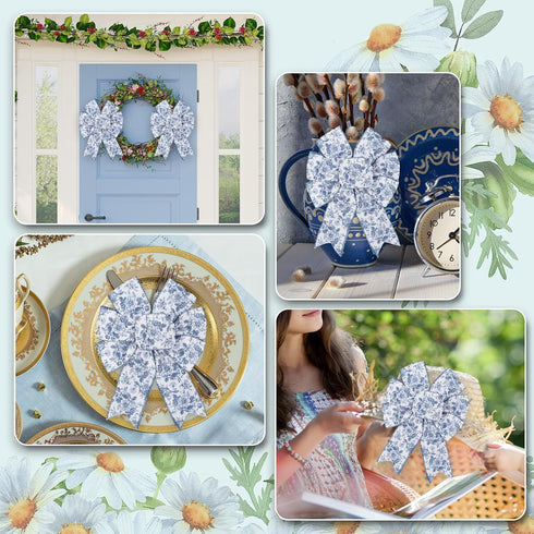 AnyDesign Floral Wired Edge Ribbon Blue Flower Craft Ribbon Chinoiserie Decorative Fabric Ribbon for DIY Crafts Wreath Bow Making, 12 Yards...