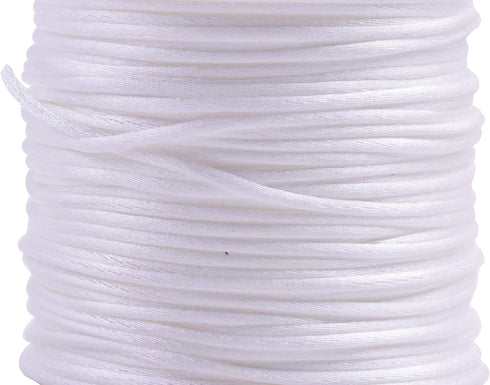 KONMAY 80 Yards 1.0mm Nylon Rattail Satin Silk Trim Cord Beading String for Chinese Knotting, Kumihimo, Beading, Macramé, Jewelry Making, White...